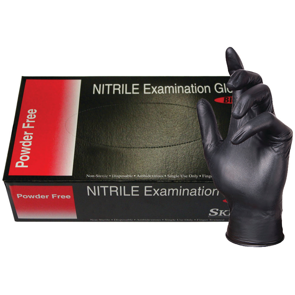 Skintx Medical Grade Nitrile Disposable Gloves  Black (Pack of 100)