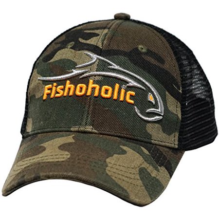 Fishoholic Snapback Baseball Fishing Hat for Men or Women - Trucker - Great Fishing Gift for Father Son Dad Boyfriend Fishaholic (R)TM - Embroidered L