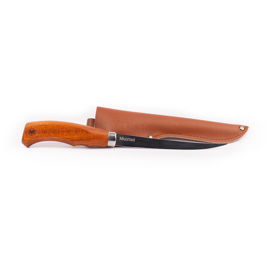 MUSTAD® 6" Wood Handle Knife with Leather Sheath